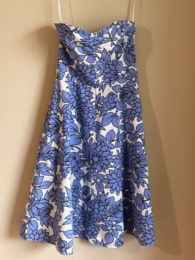 Vintage Guess Blue Floral Strapless Fit & Flare Dress Size 3
